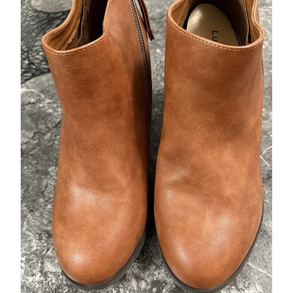 Luoika Womens Double Zip Stacked Heel Extra Wide Ankle‎ Boots Tan Sz 10.5XW - Picture 2 of 10